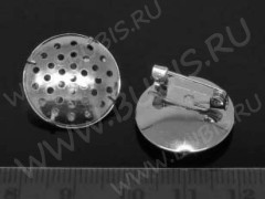 Основа (заготовка) для броши №44 с ситечком 19*19*8,5мм цвет платины (Brass и Iron)