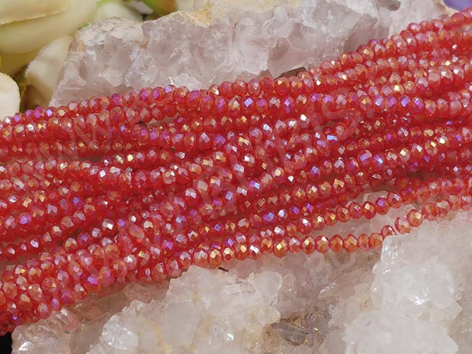 (СКИДКИ!!!) Бусина кристалл гранёный абакус 3*3*2мм св.красный с АВ прозрачный (имитация Сваровски) (НИТЬ)