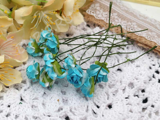 (СКИДКИ!!!) Цветок для декора 01 бумажный 70*10*10мм св.голубо-бирюзовый с белым (декор) (12шт.)