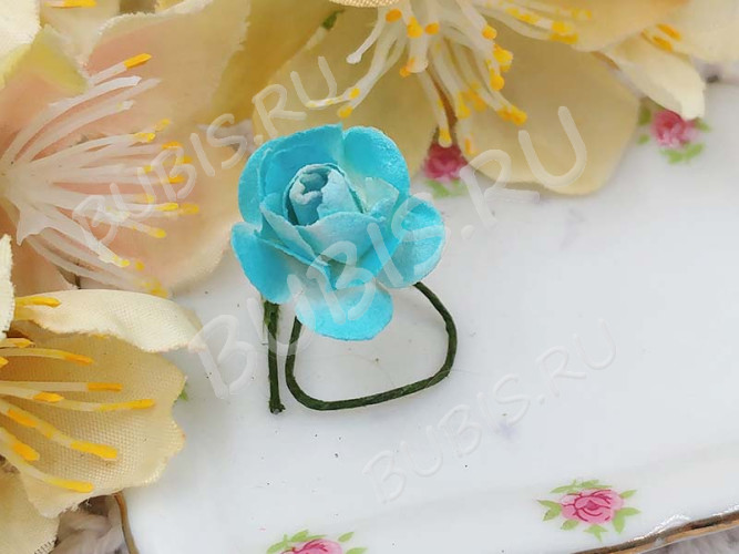 (СКИДКИ!!!) Цветок для декора 01 бумажный 70*10*10мм св.голубо-бирюзовый с белым (декор) (12шт.)