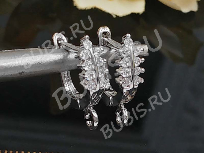 Швензы с английским замком №126 с инкрустацией кубическим цирконием 16*12*4,5мм цвет платины и прозрачные (Milano LUX) (Brass и фианит) (1 пара)