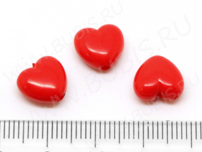 Бусина Сердечко 10 3D 10*10*5,5мм красное непрозрачное (акрил) (20шт)