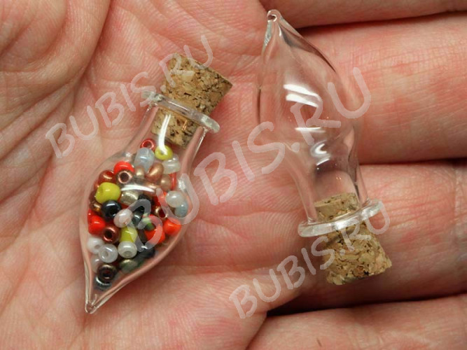 Бутылочка 37 фигурная с пробкой Капелька 1,3мл 33*13*13мм прозрачная (стекло)