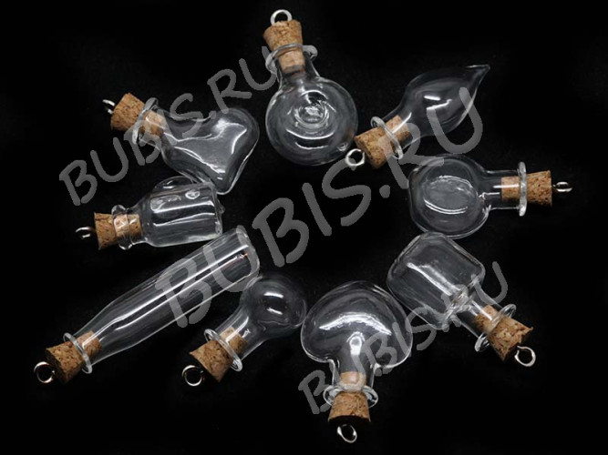 Бутылочка 37 фигурная с пробкой Капелька 1,3мл 33*13*13мм прозрачная (стекло)