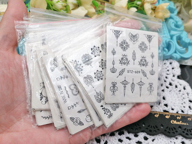 Стикеры 01 слайдеры 6,5*5см МИКС чёрно-белых узоров (декор) (5шт.)