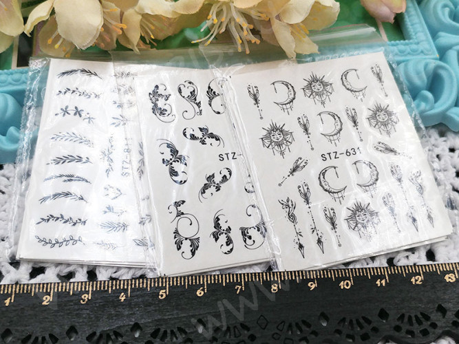 Стикеры 01 слайдеры 6,5*5см МИКС чёрно-белых узоров (декор) (5шт.)