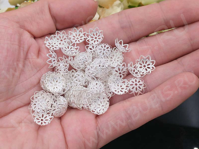 Шапочка тонкая 005 ажурная чашечка 10*10*4мм золотистая (Brass) (имитация скани) (10шт.)