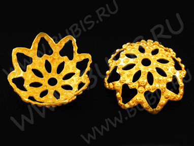 Шапочка тонкая 005 ажурная чашечка 10*10*4мм золотистая (Brass) (имитация скани) (10шт.)