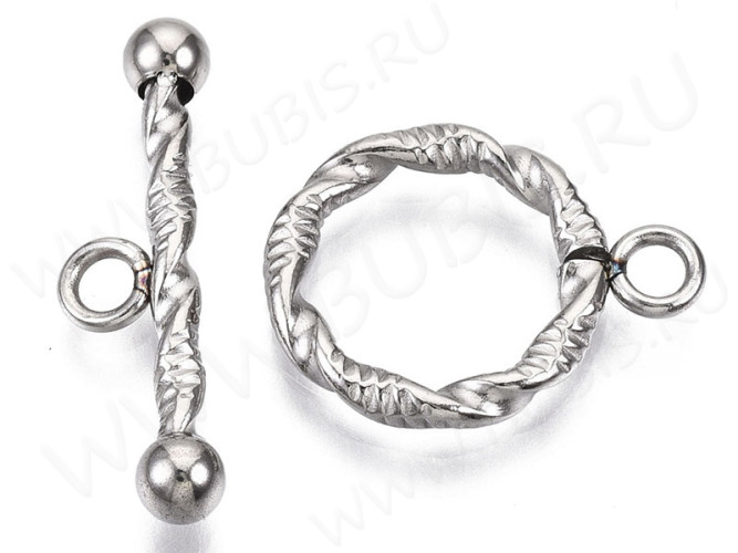 176 Тоггл округлый витой 19*14мм и 26*6мм цвет платины (Хирургическая сталь)