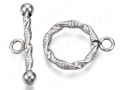 176 Тоггл округлый витой 19*14мм и 26*6мм цвет платины (Хирургическая сталь)