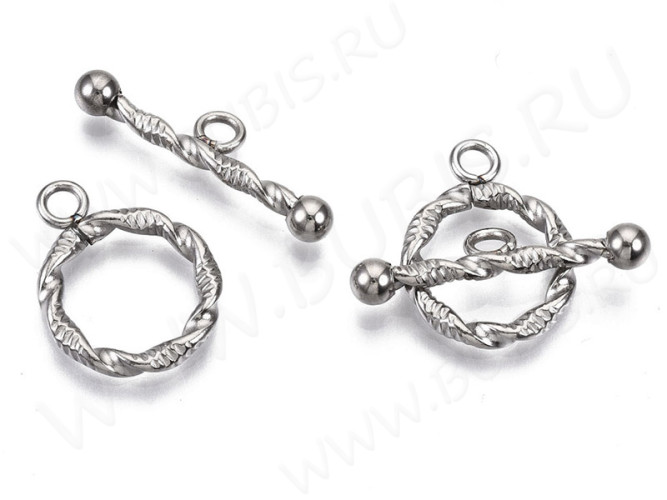 176 Тоггл округлый витой 19*14мм и 26*6мм цвет платины (Хирургическая сталь)