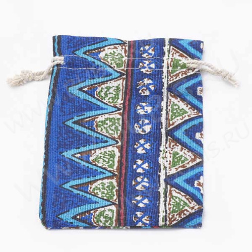 Мешочек холщовый 15 14*10см льняной с синими ромбиками (ткань) (упаковка для украшений)