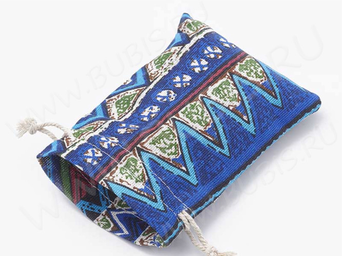 Мешочек холщовый 15 14*10см льняной с синими ромбиками (ткань) (упаковка для украшений)