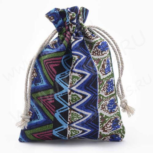 Мешочек холщовый 15 14*10см льняной с синими ромбиками (ткань) (упаковка для украшений)