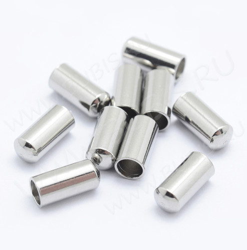 Концевик 122 без петельки для шнура до 3мм 8*3,5мм цвет платины (Хирургическая сталь)(10шт)