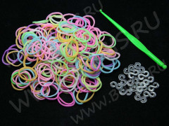 Набор для плетения браслетов 16 Loom Bands в пакете ПАСТЕЛЬНЫЙ микс непрозрачных (Loom Bands) (180 резинок)