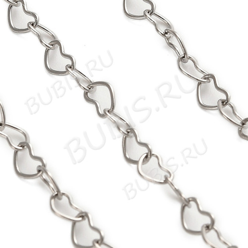 Цепочка S105 Сердечки звено 6,5*4,5*0,5мм цвет платины (Хирургическая сталь) (50см)