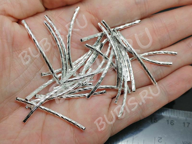 Трубочка металлическая 06 изогнутая витая 35*2мм серебристая (Brass) (10шт)