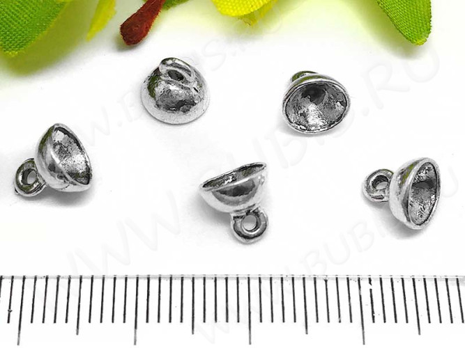 (СКИДКИ!!!) Концевик 047 шапочка подвеска 6,5*6,5*6,5мм античное серебро (литьё) (10шт)