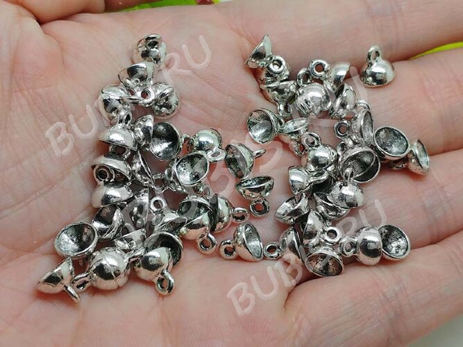 (СКИДКИ!!!) Концевик 047 шапочка подвеска 6,5*6,5*6,5мм античное серебро (литьё) (10шт)