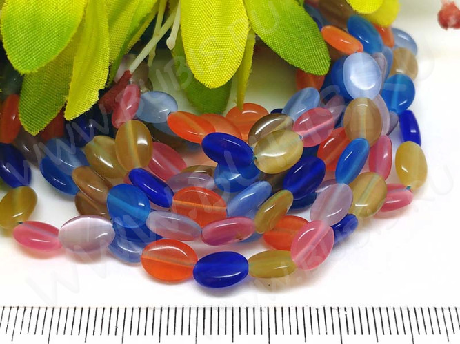 (ОПТ) Бусина каменная Овал 61 8*6*3мм Кошачий глаз МИКС (камни) (НИТЬ)