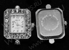 Заготовка для часов 073 прямоугольная 30*22*7,7мм цвет платины и прозрачные стразы (часы)