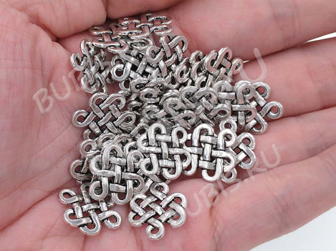 303 Коннектор 3D Узел бесконечности 17*14*1,8мм античное серебро (литьё)