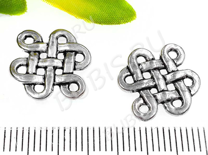 303 Коннектор 3D Узел бесконечности 17*14*1,8мм античное серебро (литьё)
