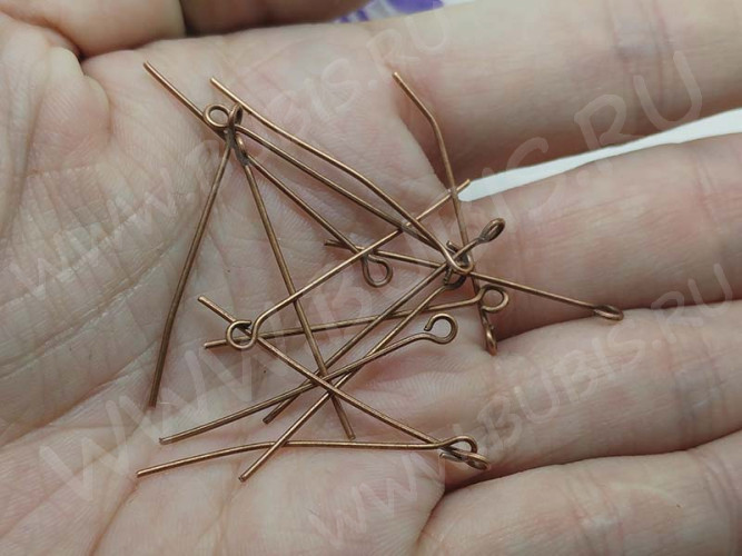 (КРУПНЫЙ ОПТ) Штифт с петлёй 35*0,7мм античная медь (Iron) (500г)