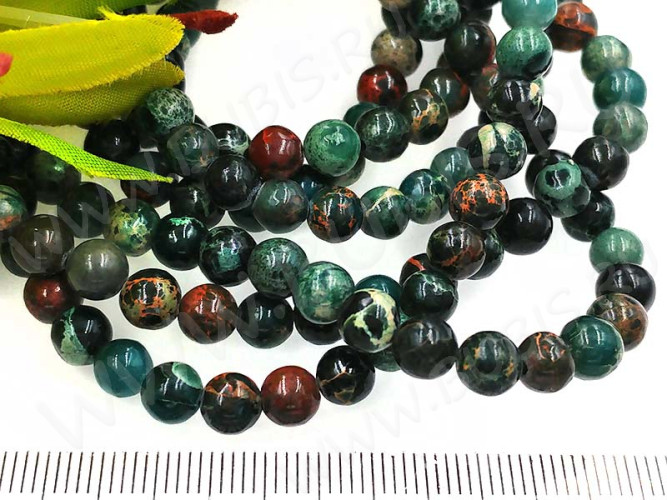 (СКИДКИ!!!) Бусина округлая 6мм Хризоколла коричнево-зелёная натуральная (камни LUX) (10шт.)