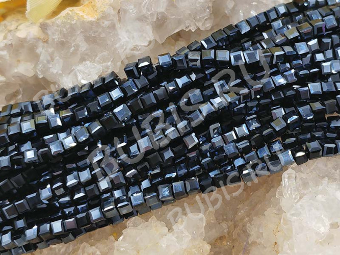 Бусина кристалл гранёный Кубик 2,5*2,5*2мм т.серый непрозрачный (имитация Сваровски) (10шт.)