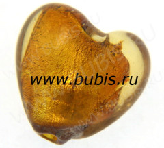 117 Бусина Сердце с серебром 15*15*9мм цвет 09 БЛ.т.золотистый (венецианское стекло)