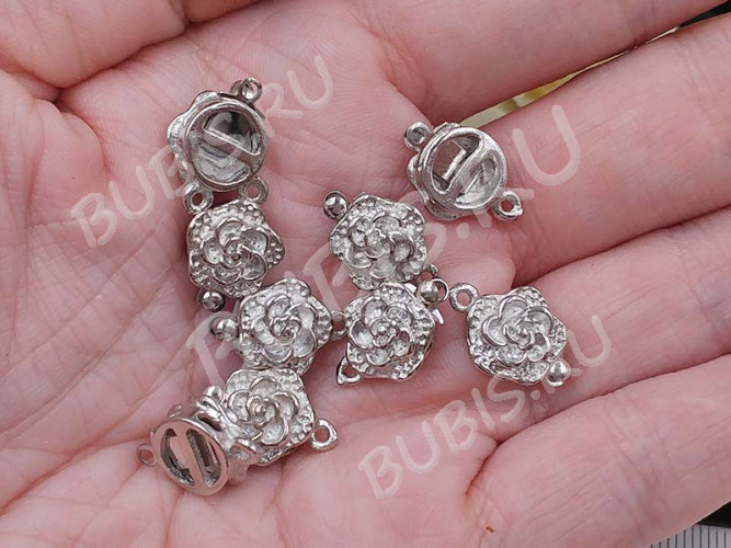 Замочек-застёжка №65 Цветочек на 1 нить 15,5*10,5*6мм цвет платины (Brass)