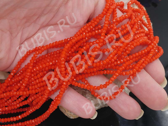 (СКИДКИ!!!) Бусина кристалл гранёный абакус 3*3*2мм св.красный непрозрачный (имитация Сваровски) (НИТЬ)