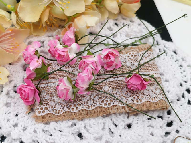 Цветок для декора 01 бумажный 70*10*10мм св.фуксия с белым (декор)