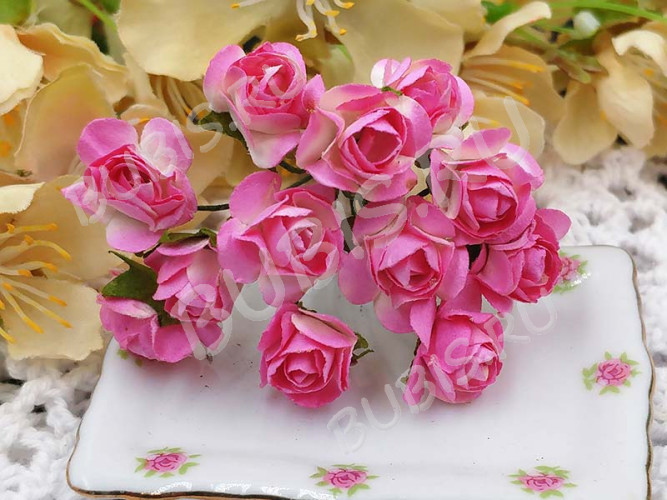 Цветок для декора 01 бумажный 70*10*10мм св.фуксия с белым (декор)