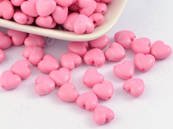 Бусина Сердечко 10 3D 10*10*5,5мм розовое непрозрачное (акрил) (20шт)