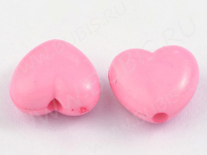 Бусина Сердечко 10 3D 10*10*5,5мм розовое непрозрачное (акрил) (20шт)