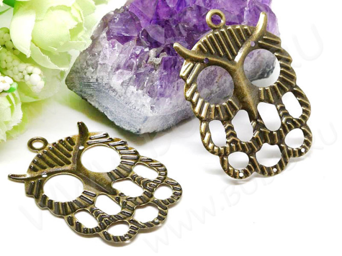 Декоративный элемент 041 подвеска Сова коннектор 50*35*1мм античная бронза (Iron)