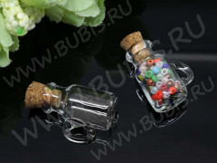 Бутылочка 38 фигурная с пробкой Кувшинчик 1,2мл 27*18*12мм прозрачная (стекло)