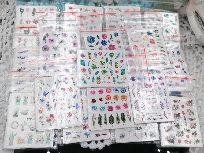 Стикеры 02 слайдеры 6,5*5см МИКС цветочных рисунков (декор) (5шт.)