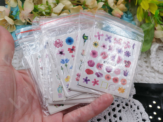 Стикеры 02 слайдеры 6,5*5см МИКС цветочных рисунков (декор) (5шт.)