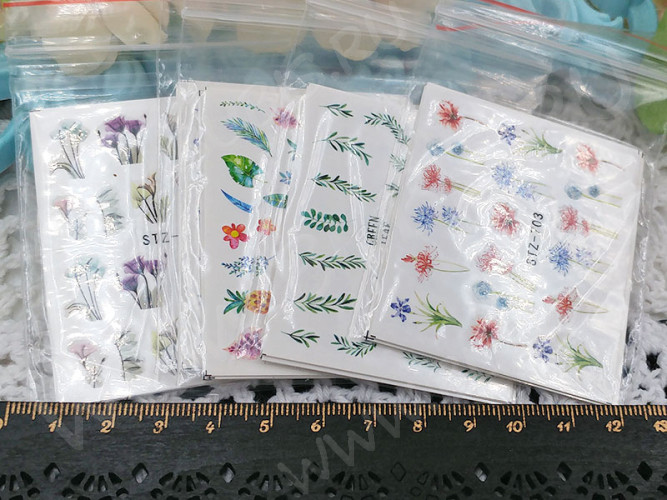 Стикеры 02 слайдеры 6,5*5см МИКС цветочных рисунков (декор) (5шт.)