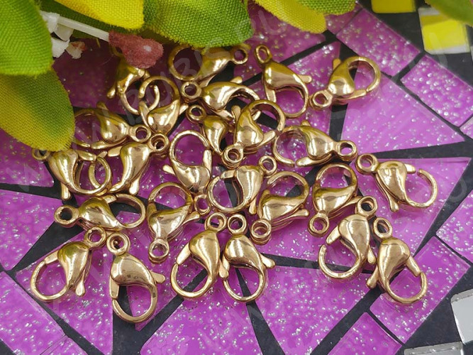 Замочек карабин №086-G 13*8*3мм золотистый Real Gold Plated 24K (LUX)(Хирургическая сталь)