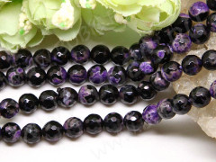 (ОПТ) Бусина округлая ГРАНЁНАЯ 8мм Агат Огненный фиолетово-чёрный (камни) (НИТЬ)