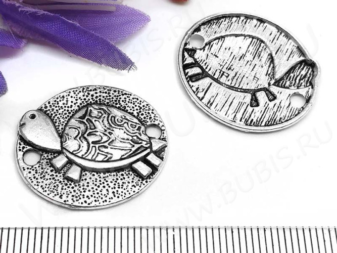 165 Коннектор Овал с черепашками 25*21,5*2,3мм античное серебро (литьё)