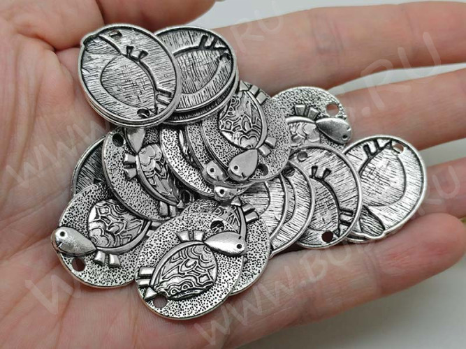 165 Коннектор Овал с черепашками 25*21,5*2,3мм античное серебро (литьё)