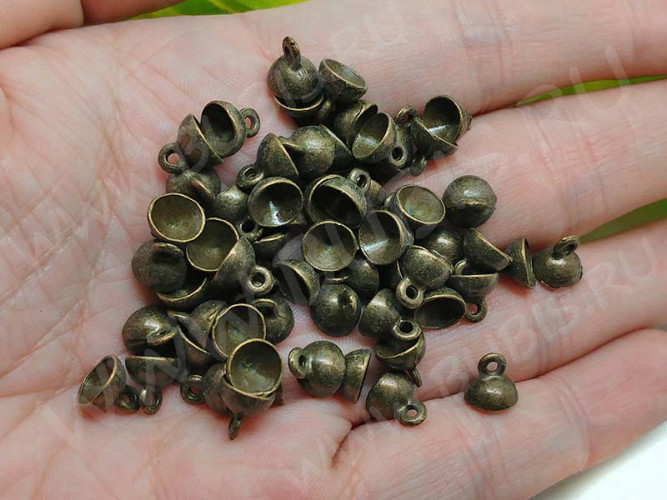 (СКИДКИ!!!) Концевик 047 шапочка подвеска 6,5*6,5*6,5мм античная бронза (литьё) (10шт)