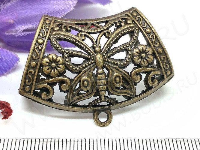 Бусина с петлёй 074 Бейл с Бабочкой для платка 44*32,5*21мм античная бронза (литьё)