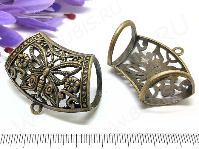 Бусина с петлёй 074 Бейл с Бабочкой для платка 44*32,5*21мм античная бронза (литьё)
